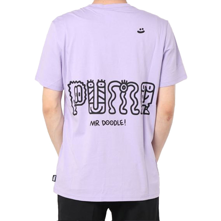 PUMA x MR DOODLE RELAXED TEE Printing Short Sleeve Rose Purple 598649-88