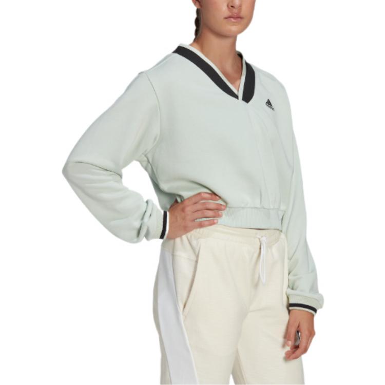 (WMNS) adidas Cropped V-Neck Sweatshirt 'Green' HY5523
