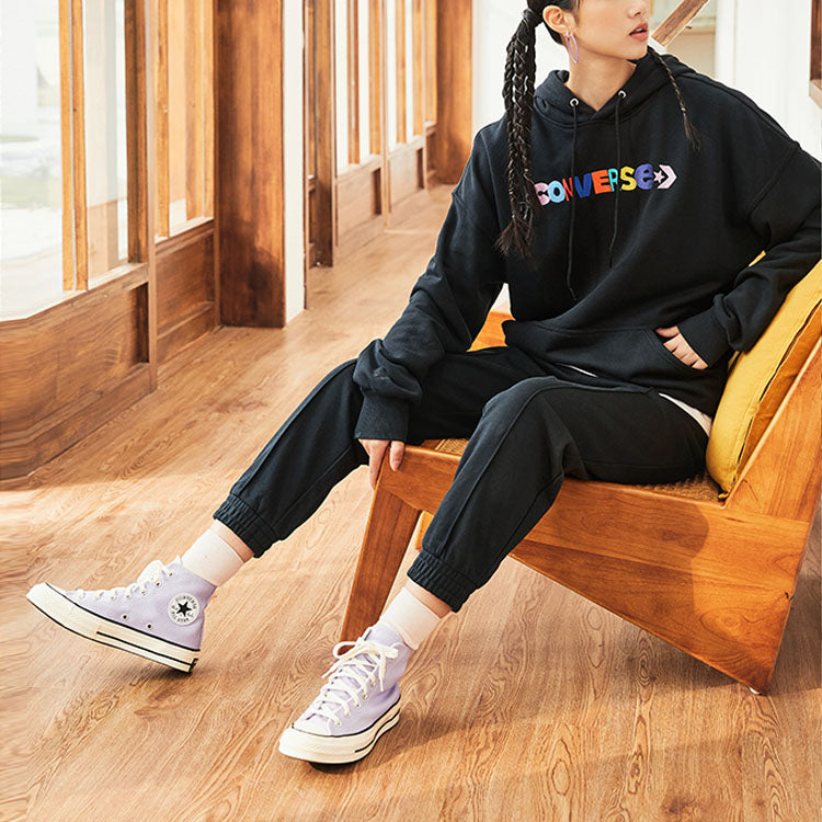 (WMNS) Converse Contrasting Colors Alphabet Embroidered Knit Hoodie Black 10023947-A01
