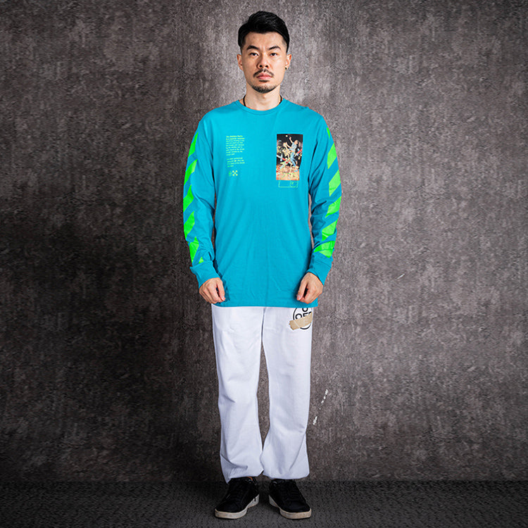 Off-White Printing Round Neck Long Sleeves Version Sky Blue OMAB001R201850143988