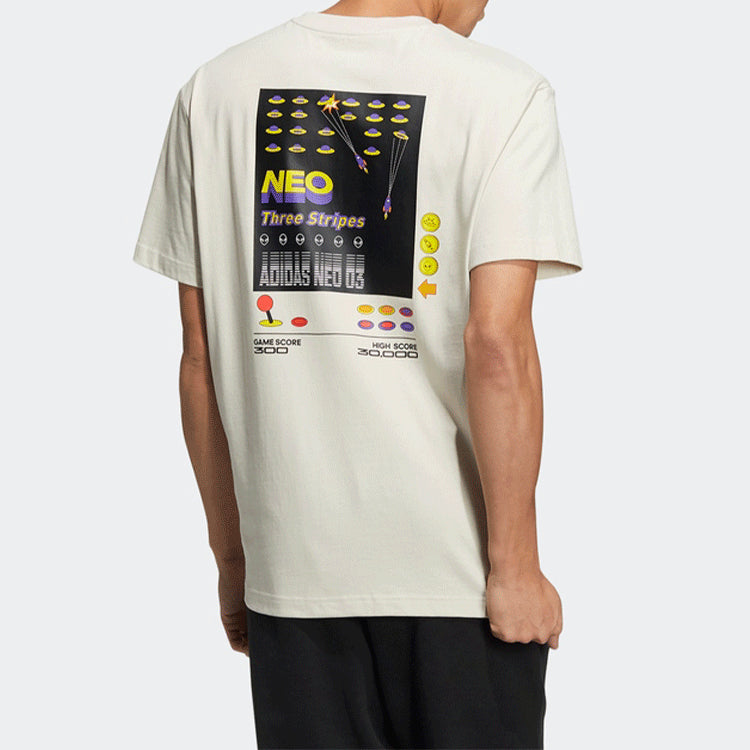Men's adidas neo Se Arc Gr Tee Game Pattern Printing Round Neck Short Sleeve Bauxite Brown T-Shirt HC9665