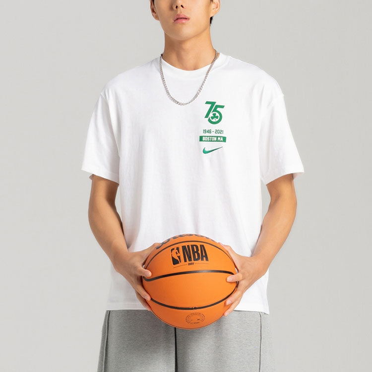 Men's Nike NBA Boston Celtics Numeric Printing Round Neck Short Sleeve White T-Shirt DA7283-100