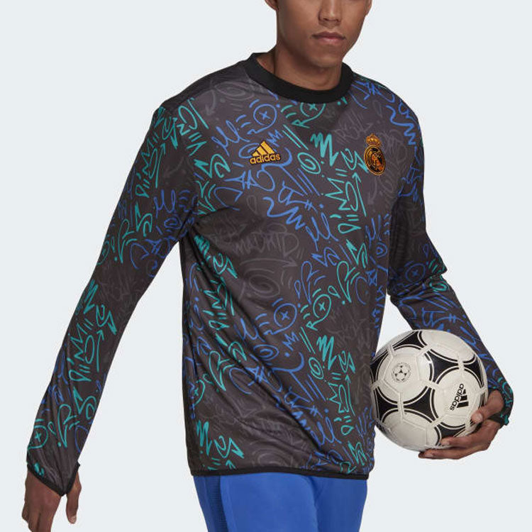 adidas Casual Geometry Pattern Printing Round Neck Pullover Long Sleeves Black H59009