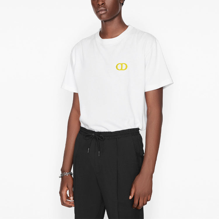 Men's DIOR SS21 Embroidered Logo Pattern Cotton Round Neck Short Sleeve White 943J605A0554-C082