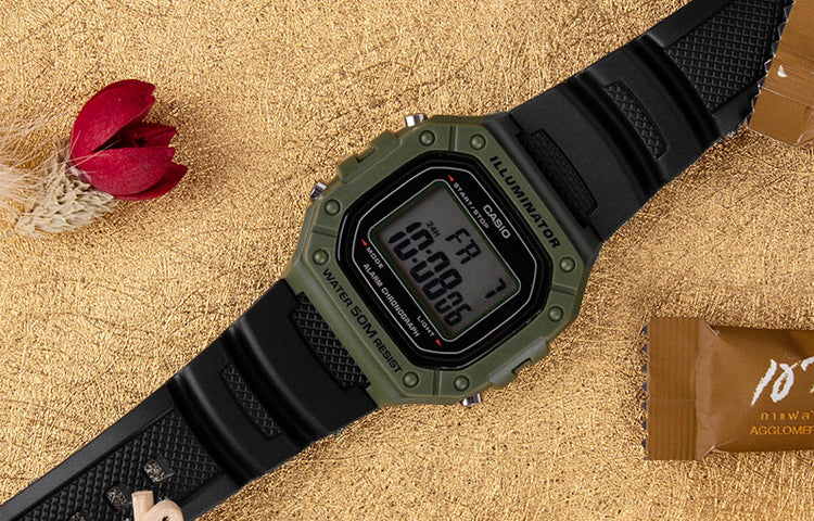 CASIO G Shock Waterproof Mens Black/Green Digital W-218H-3A