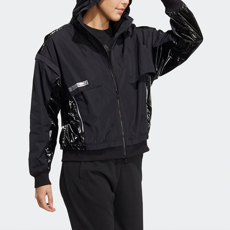 (WMNS) adidas x Transformers Crossover CNY Solid Color Hooded Zipper Splicing Long Sleeves Jacket Black HM7458