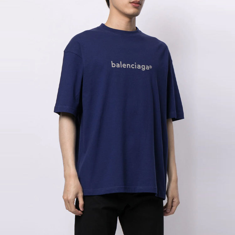 Men's Balenciaga SS21 Logo Printing Alphabet Short Sleeve Blue 612966TIV545400
