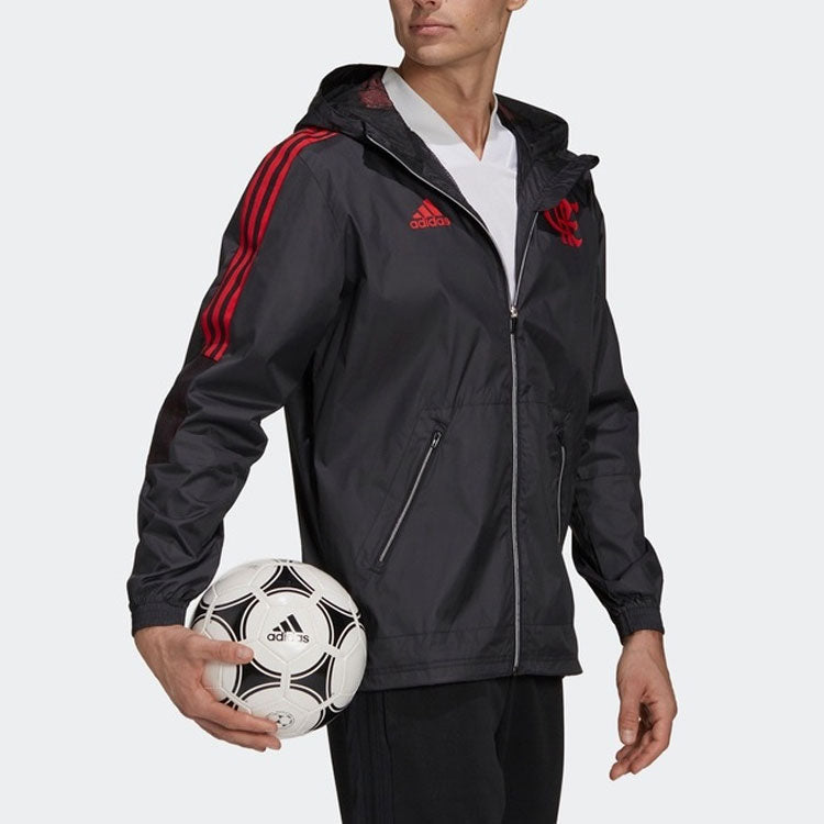 adidas Clube de Regatas do Flamengo Soccer/Football logo Sports Hooded Jacket Black GK7891