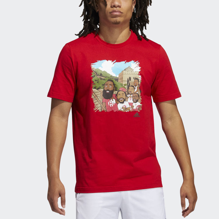 Men's adidas Basketball Sports Printing Round Neck Short Sleeve Red T-Shirt GL4425