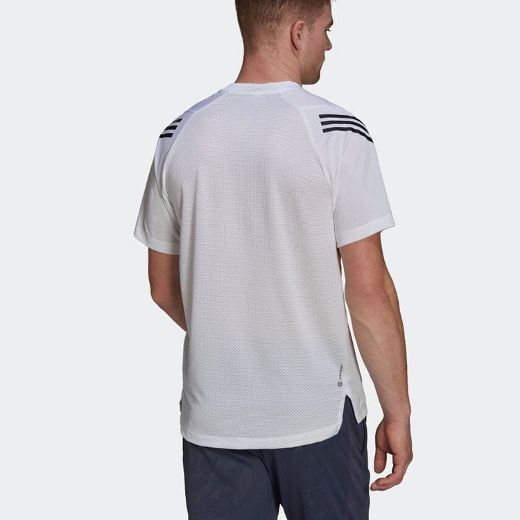 Men's adidas Stripe Logo Printing Round Neck Pullover Short Sleeve Japanese Version White T-Shirt HC2764