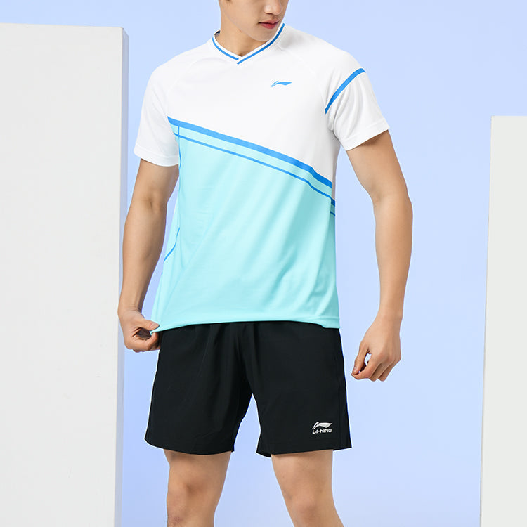 Li-Ning Badminton Series Colorblock Breathable Training Sports Short Sleeve Couple Style White AAYS053-1