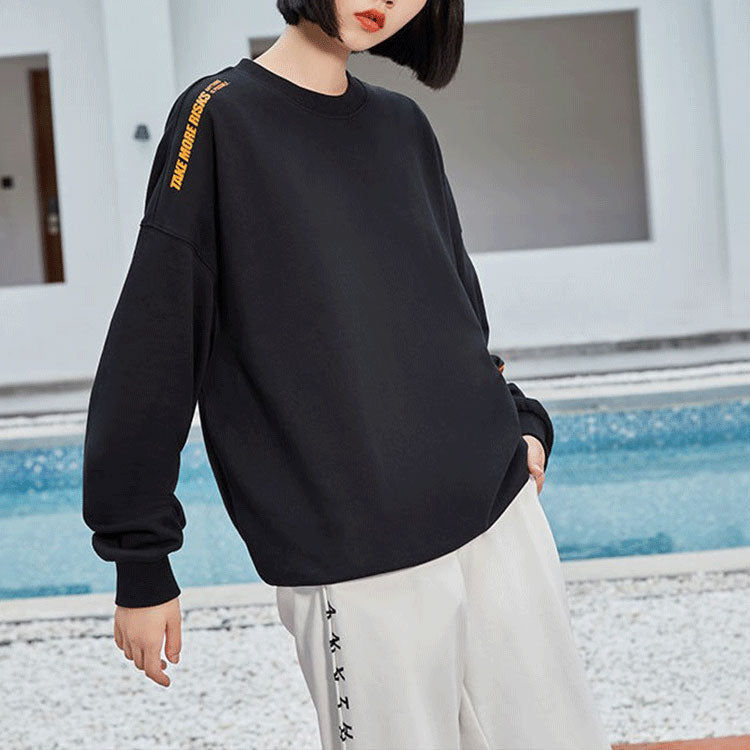 Li-Ning Training Series Contrasting Colors Logo Printing Fleece Lined Stay Warm Loose Pullover Black AWDRD38-9
