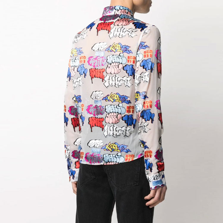 Off-White SS21 Graffiti Logo Printing Long Sleeves Shirt OMGA147R21FAB0018400