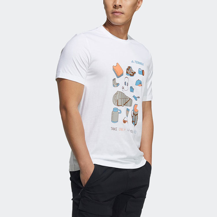 Men's adidas Bao Gfx Ss Tee Outdoor Sports Cartoon Printing Round Neck Short Sleeve White T-Shirt GN7608