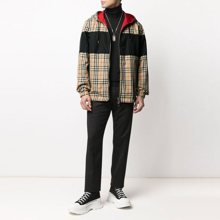 Men's Burberry Double Sided Classic Plaid Hooded Jacket Beige 80368941