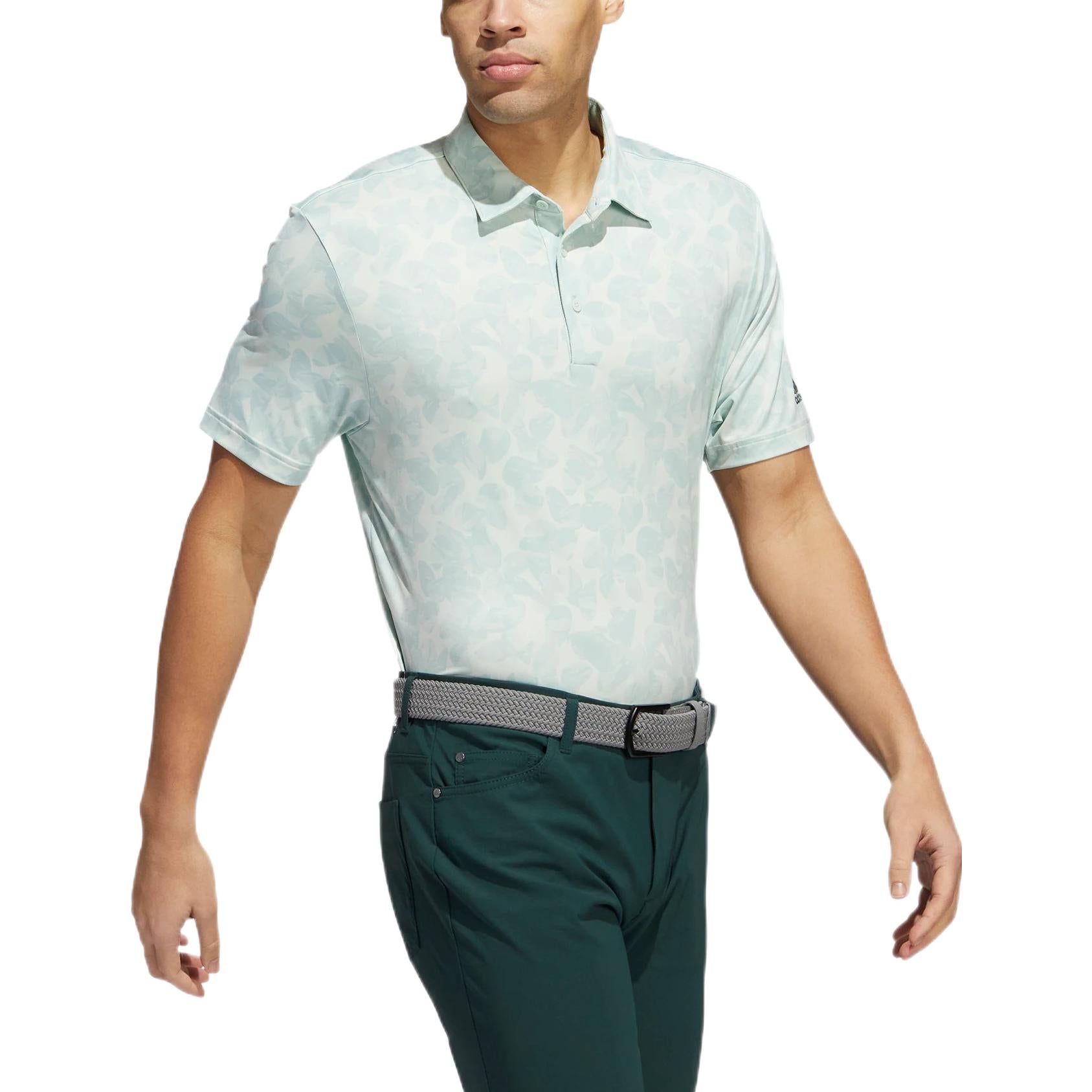 Men's adidas Logo Printing Lapel Pullover Short Sleeve Green Polo Shirt HK6850