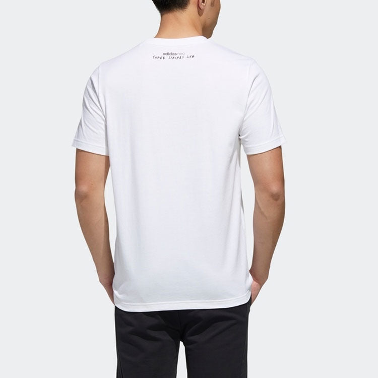 adidas neo Contrasting Colors Logo Printing Sports Short Sleeve White GJ8896