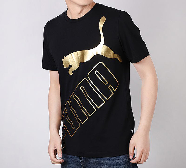 PUMA Big Logo Printed Short Sleeve TEE Black/Gold 586464-60