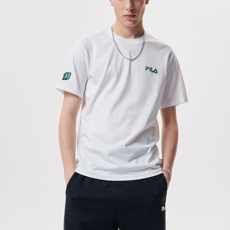 Men's FILA FUSION Baseball Sports Printing Round Neck Short Sleeve White T-Shirt T11M132105F-WT