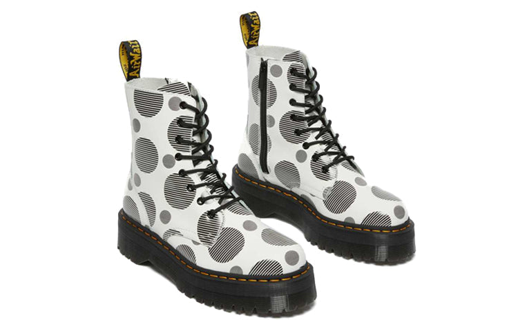 (WMNS) Dr. Martens Jadon Polka Dot Smooth Leather Platform Boots 'White Black' 26882101