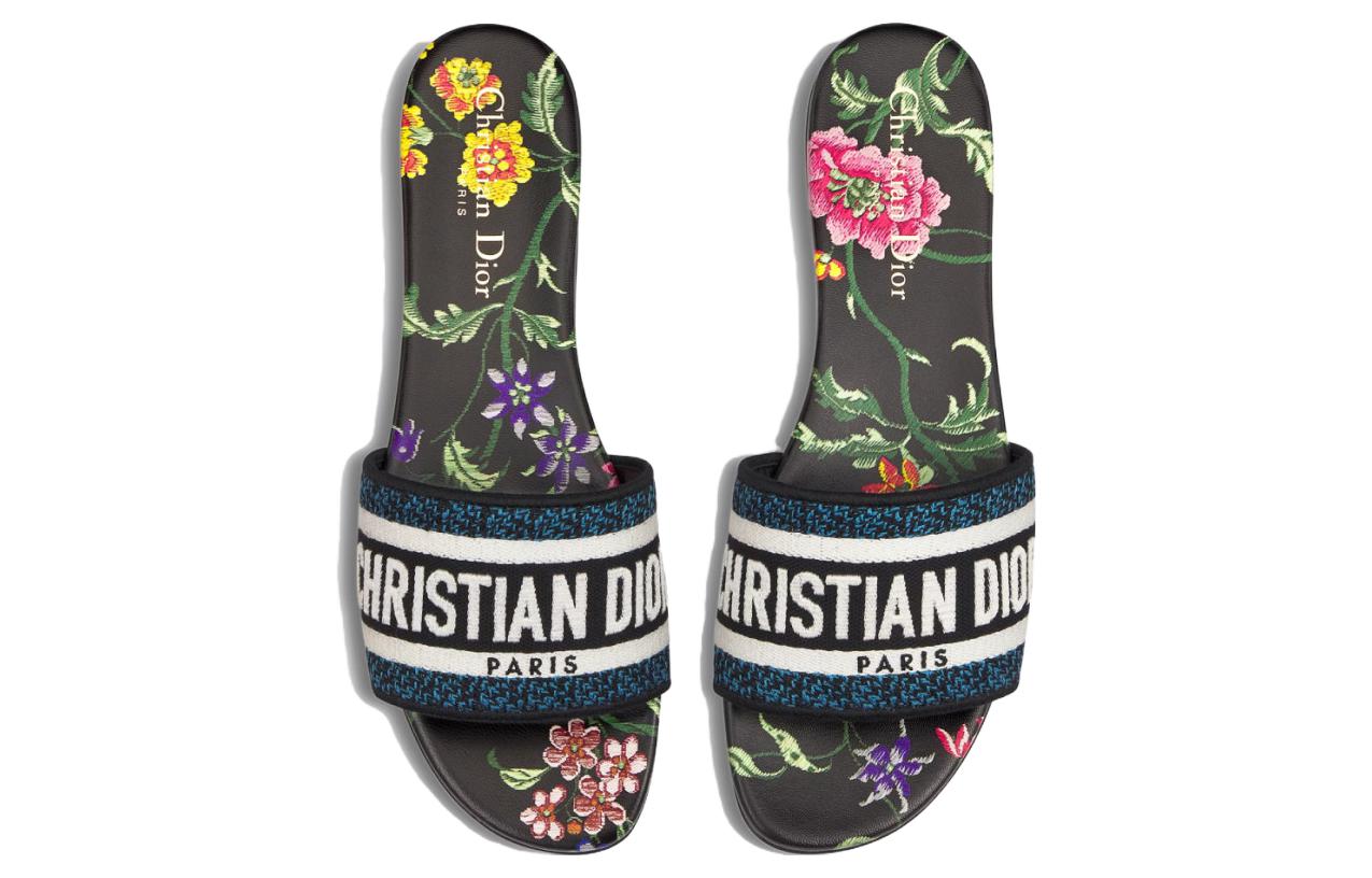 (WMNS) DIOR Dway Slide Black Multicolor Embroidered Cotton KCQ209FWY_S900