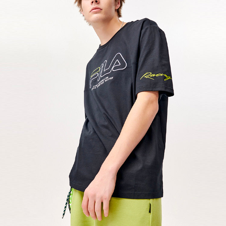 FILA FUSION Logo Embroidered Loose Sports Short Sleeve Black T11M123107F-BK