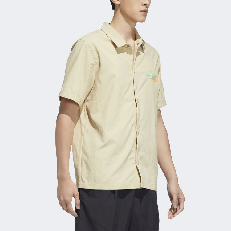 adidas originals Solid Color Cartoon Pattern Casual Short Sleeve Shirt Khaki HM8040