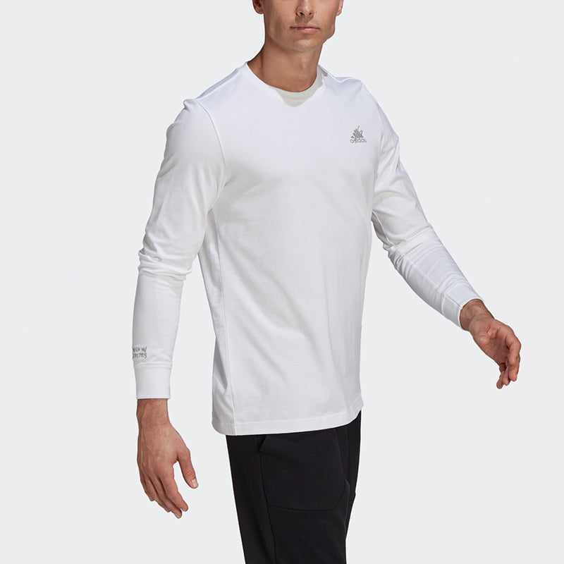 adidas Scribble Ls M Athleisure Casual Sports Logo Printing Round Neck Long Sleeves White GN6856