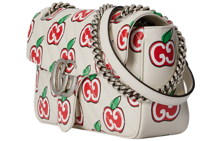 (WMNS) Gucci GG Marmont Silver Leather Chain Shoulder Bag 'Cream White Red' 443497-1W9AN-9086
