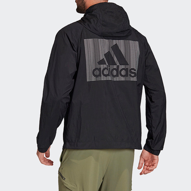 adidas Logo Casual Sports Hooded Jacket Black FI0620
