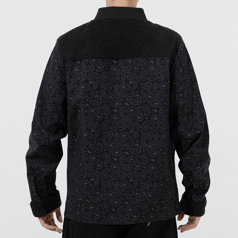 PUMA Paisley Woven Shirt cashew Pattern Multiple Pockets logo Jacket Black 534978-01