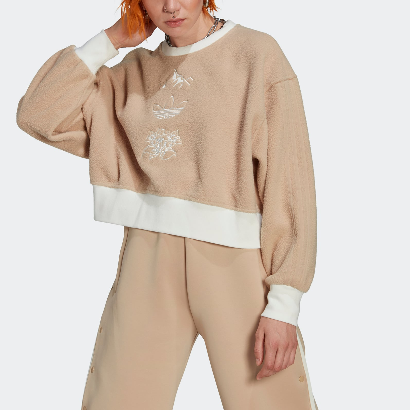 (WMNS) adidas Graphic Polar Fleece Sweatshirt Asia Sizing 'Beige' HM1607