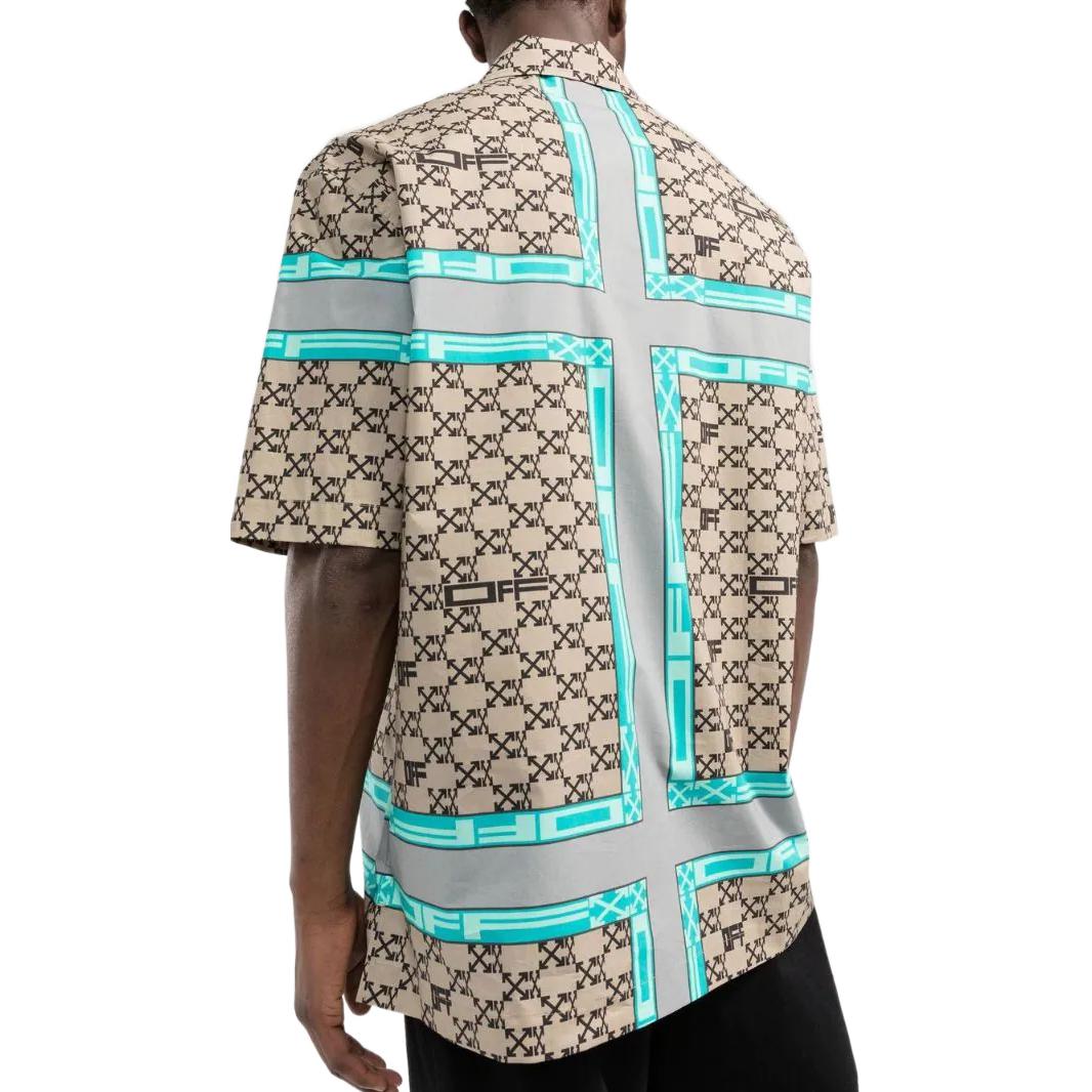 Men's Off-White SS22 Lapel Logo Printing Short Sleeve Version Beige Shirt OMGA196S22FAB00462106210