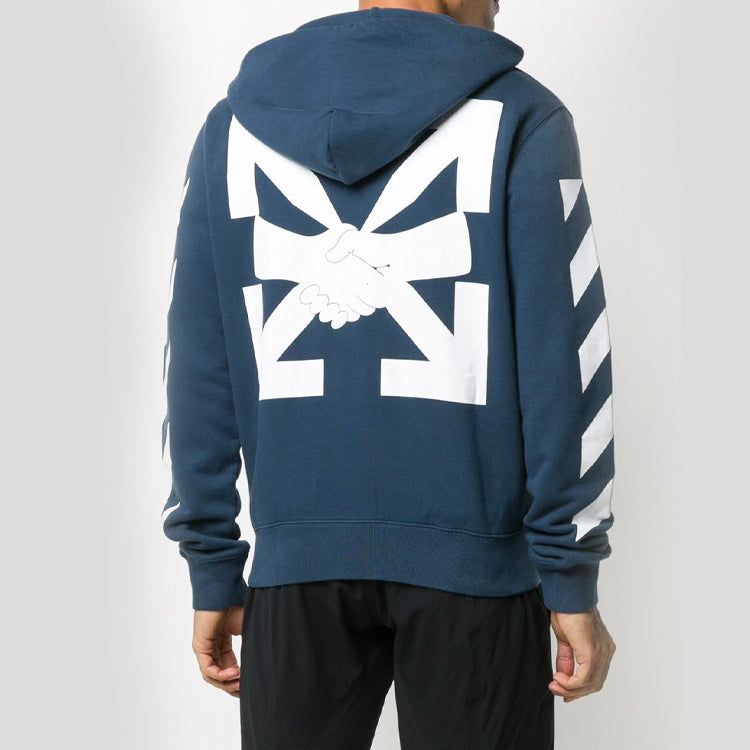 Off-White Diagonal Stripes Printing Hooded Pullover Men Blue OMBB034F20FLE0094901