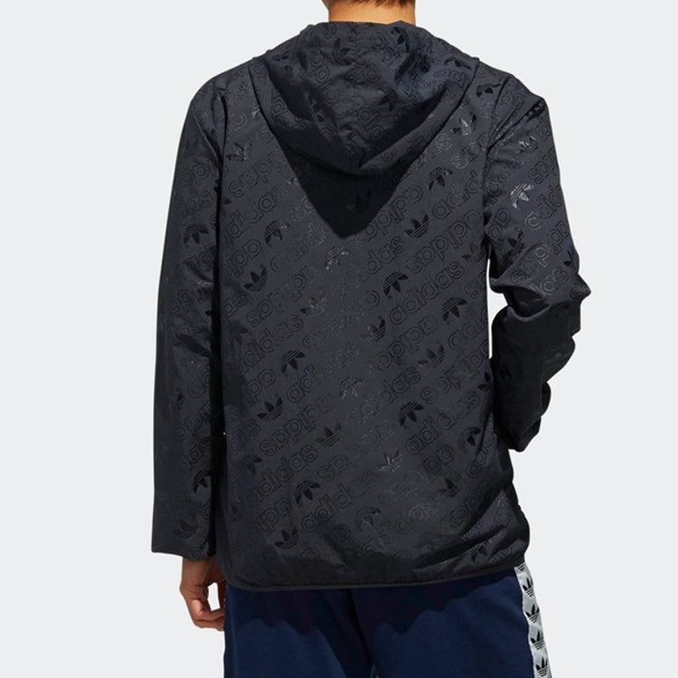 adidas originals Full Print logo Casual Hooded Jacket Gray EB4071