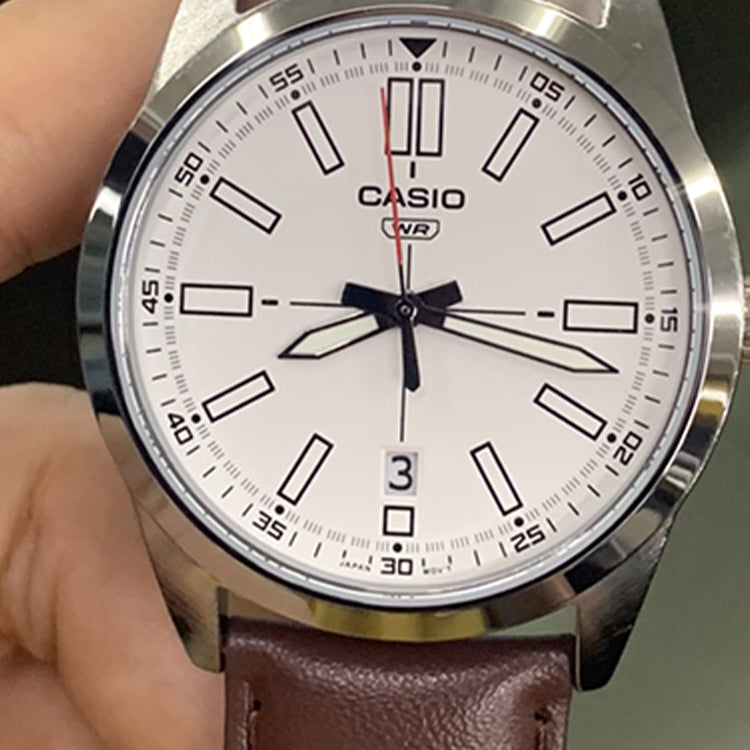 Casio Dress Pointer Display Analog Watch 'Red Silver White' MTP-VD02L-7E