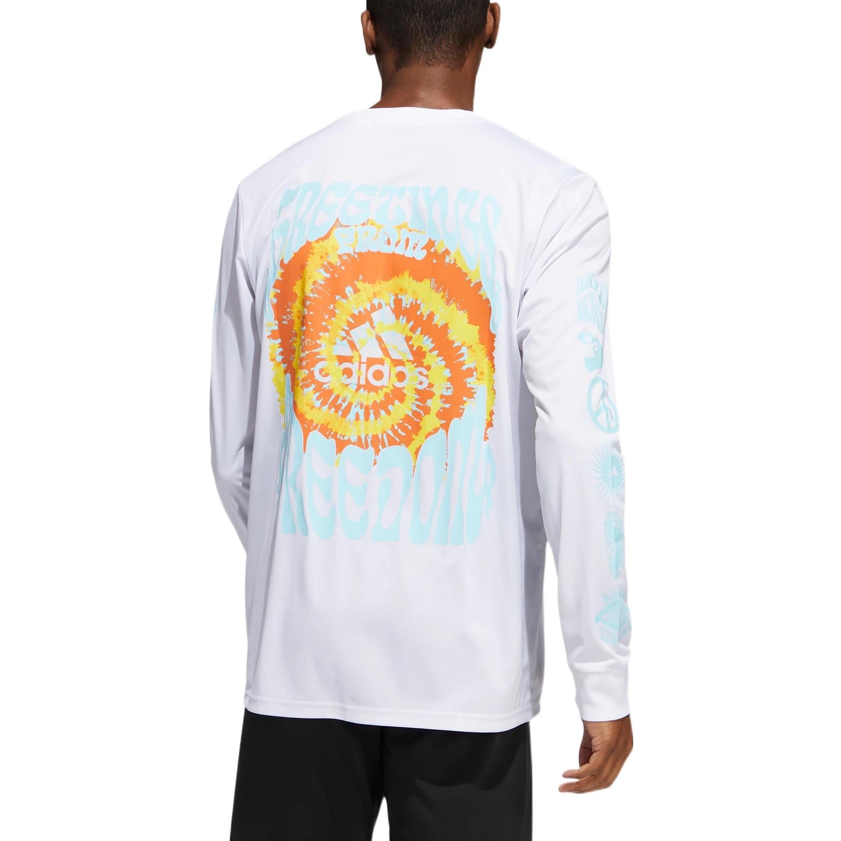 Men's adidas Btn G Ls T Back Printing Pattern Logo Round Neck Pullover Long Sleeves White T-Shirt HA4306