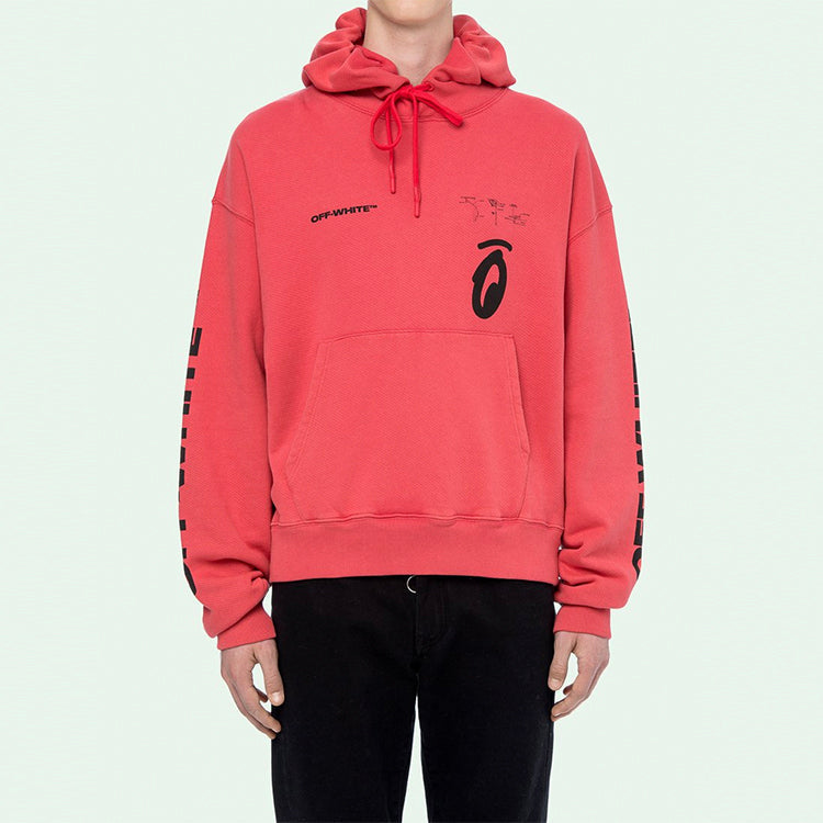 Off-White FW19 Splitted Arrows Oversized Graffiti Hooded Fleece Men Red OMBB037E19D250102010