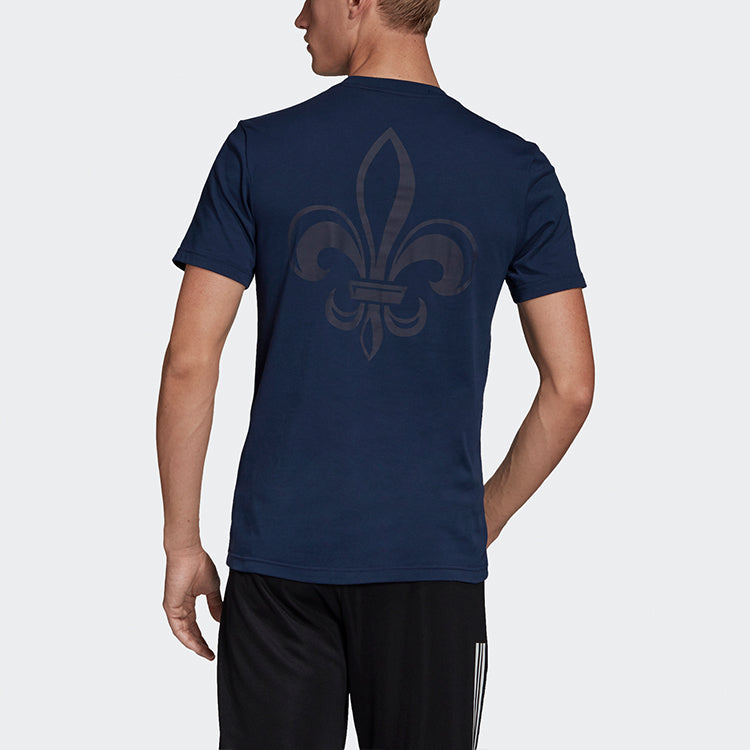 adidas Fra Ci Tee Soccer/Football Sports Embroidered Logo Printing Knit Short Sleeve Navy Blue FK3574
