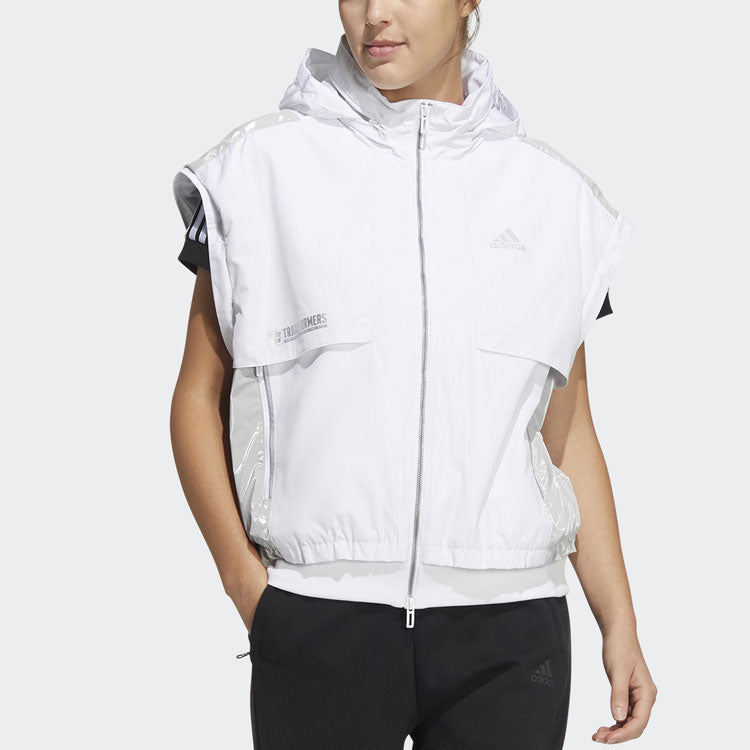 (WMNS) adidas x Transformers Crossover CNY Solid Color Sports Zipper Splicing Long Sleeves Hooded Jacket White HM7460
