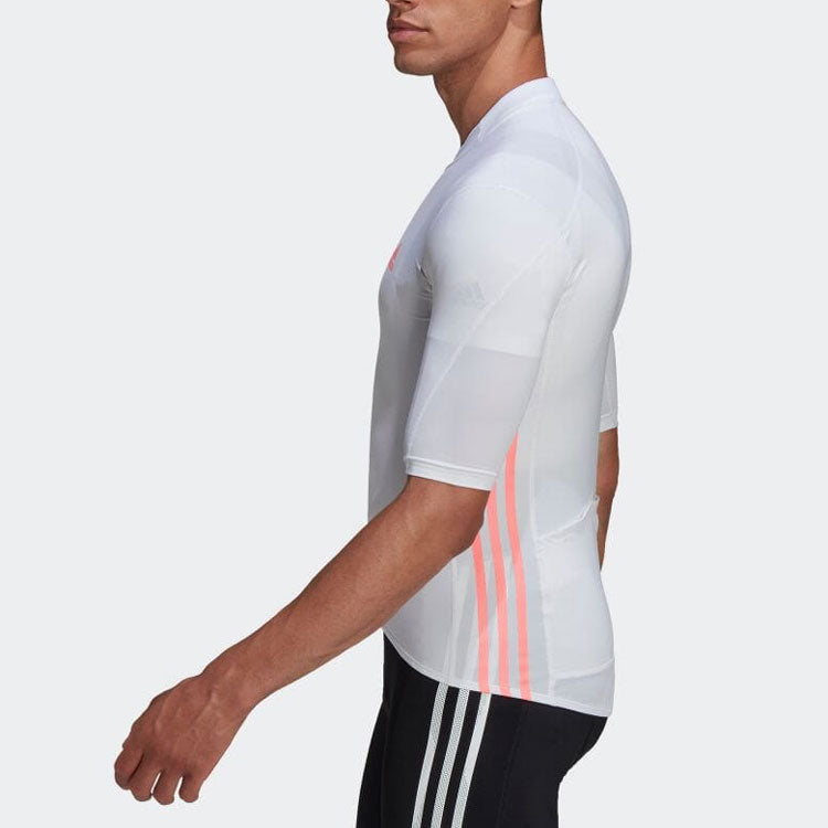 Men's adidas Logo Printing Stripe Zipper Half Sleeve White T-Shirt HB0534