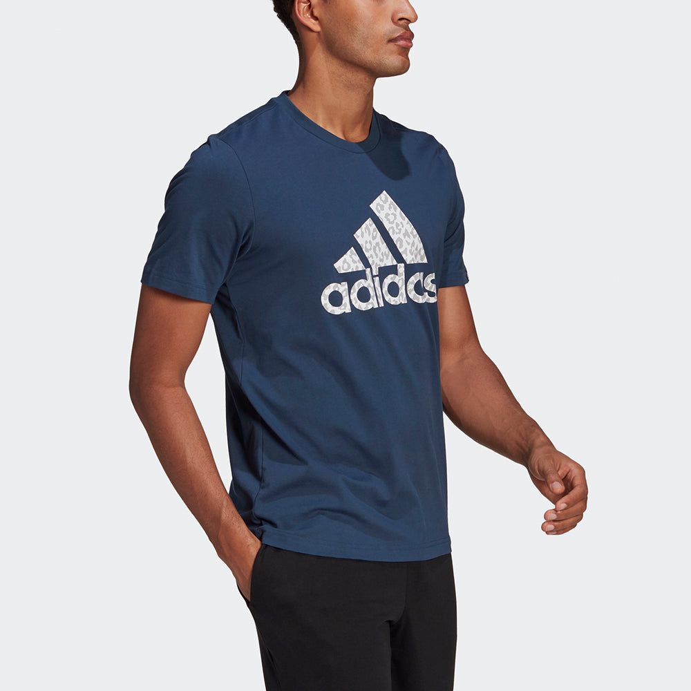 adidas M Leo Lg T Leopard print Logo Printing Sports Round Neck Short Sleeve Navy Blue GL2397