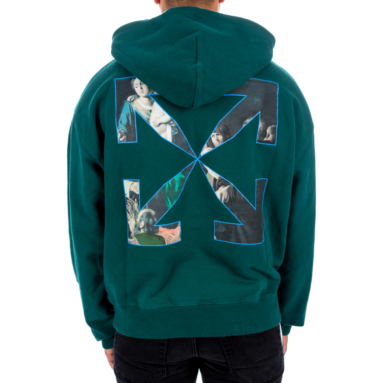 Off-White FW20 Caravaggio Loose Hooded Pullover Men Green OMBB037E20FLE0035710