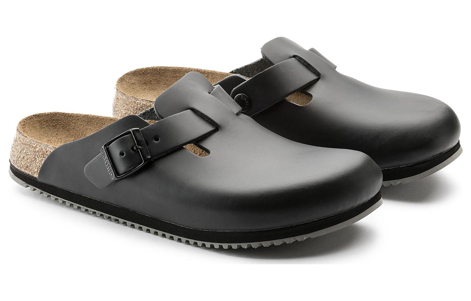 Birkenstock Boston Super Grip Leather Narrow Fit 'Black' 0060194