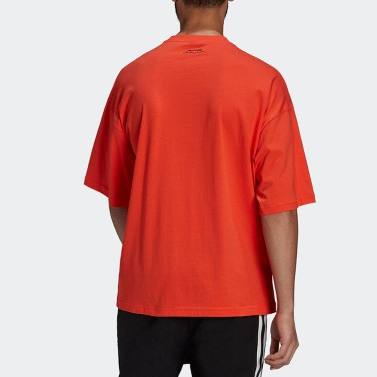 adidas Solid Color Logo Athleisure Casual Sports Round Neck Short Sleeve Couple Style Fluorescence Red H61131