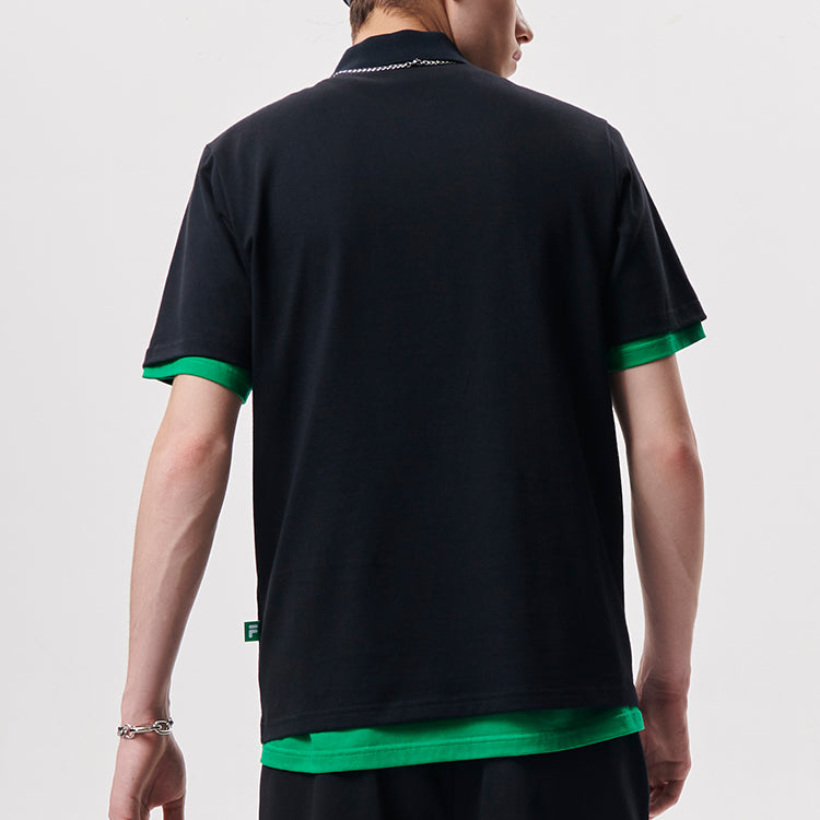 Men's FILA FUSION Baseball Sports Printing Short Sleeve Dark Black Polo Shirt T11M132102F-BK