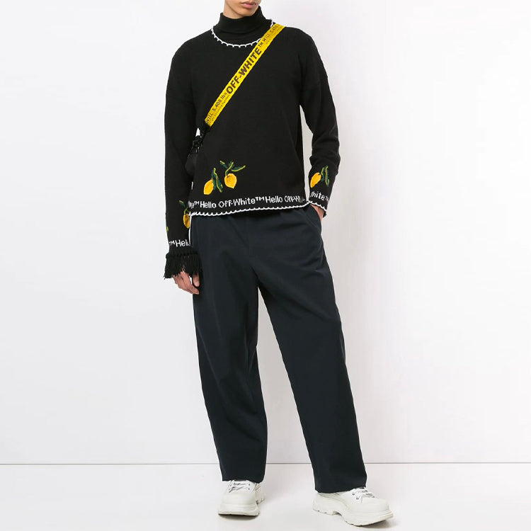 Men's Off-White Embroidered Round Neck Black OMHE052F20KNI0011018