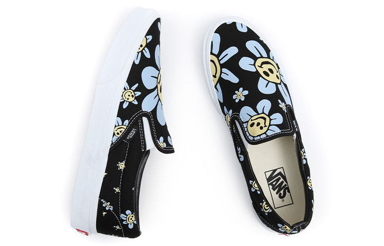 Vans Classic Slip-On Casual Skateboarding Shoes Unisex Black Blue Flowers Pattern 'Black Blue Yellow' VN0A5JMHY23