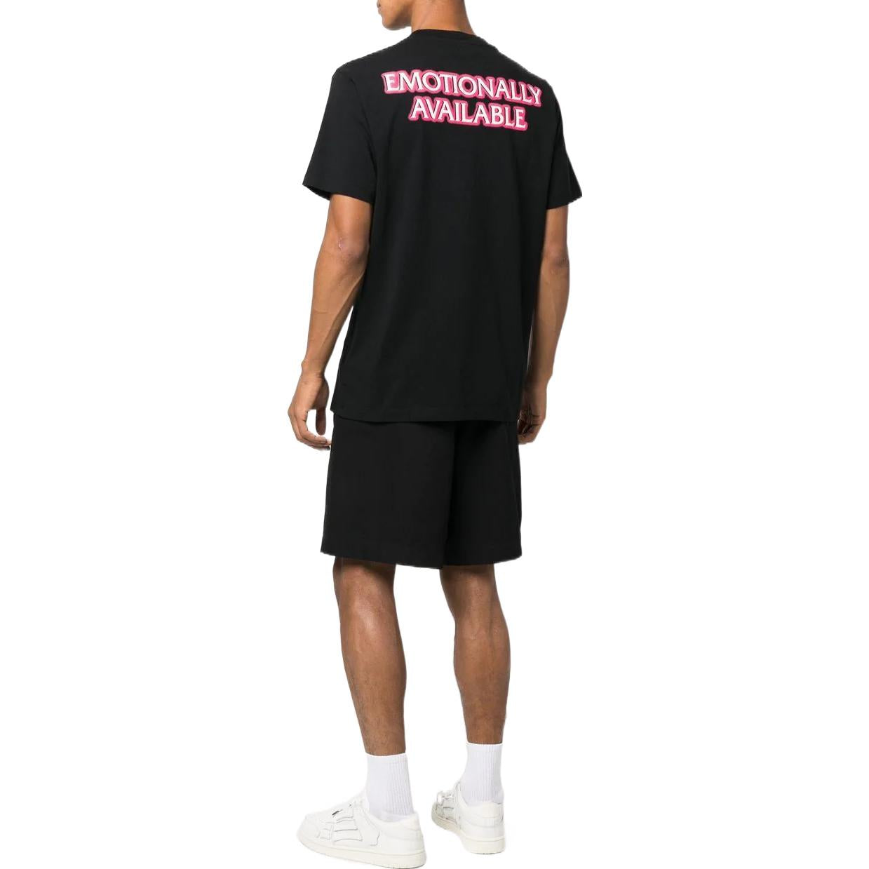 Men's Off-White SS22 Alphabet Logo Printing Round Neck Short Sleeve Loose Fit Black T-Shirt OMAA027F22JER0121030