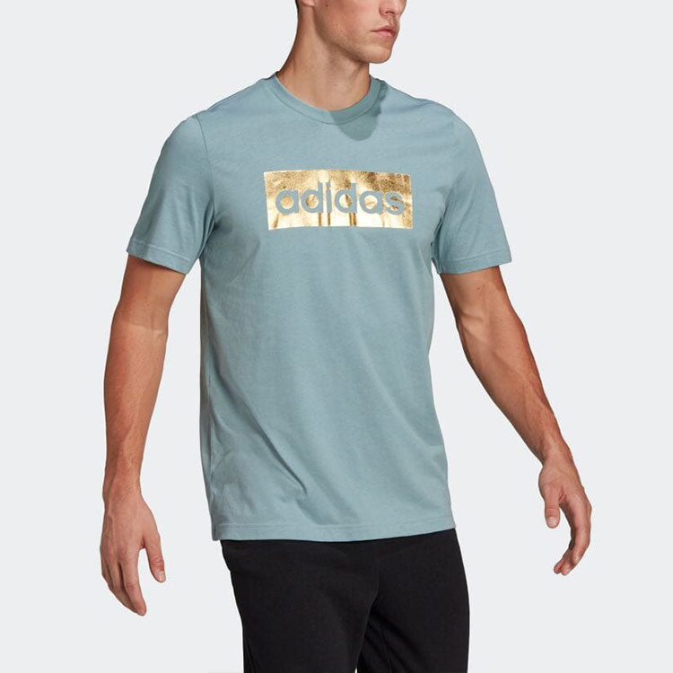Men's adidas Alphabet Logo Printing Round Neck Pullover Short Sleeve Japanese Version Blue T-Shirt HF5040